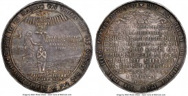 Harz Baptismal Taler ND (1723-1731)-EPH AU53 NGC, Zellerfeld mint, Katsouros-17. Coin is not dated 1616 as holder states. Mintmaster Ernst Peter Hecht...