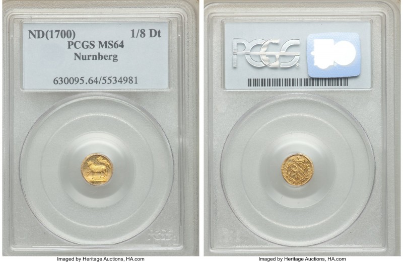 Nürnberg. Free City gold 1/8 Ducat ND (1700)-GFN MS64 PCGS, KM248. Semi-prooflik...