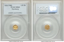 Nürnberg. Free City gold 1/8 Ducat ND (1700)-GFN MS64 PCGS, KM248. Semi-prooflike fields with somewhat cameo contrasting devices. 

HID09801242017
...