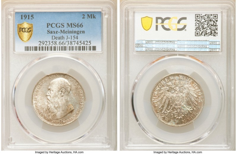 Saxe-Meiningen. Bernard III 2 Mark 1915 MS66 PCGS, Munich mint, KM206, J-154. On...