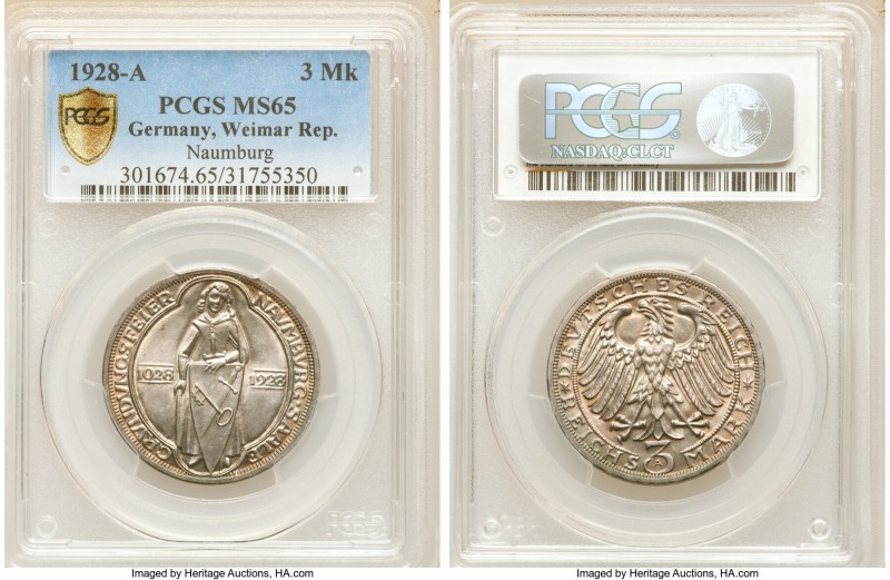 Weimar Republic "Naumburg" 3 Mark 1928-A MS65 PCGS, Berlin mint, KM57. Commemora...