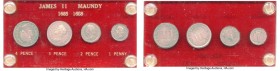 James II 4-Piece Uncertified Assorted Maundy Set 1687 VF, 1) Penny, KM449 2) 2 Pence, KM454 3) 3 Pence, KM450 4) 4 Pence 1687/6, KM455.1 KM-MDS23. Mou...