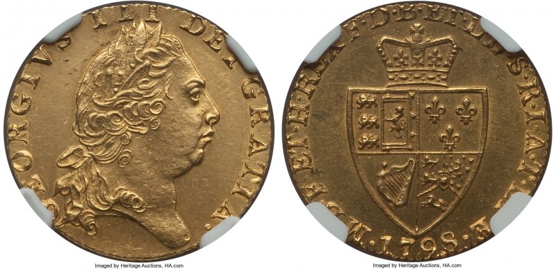 George III gold Guinea 1798 UNC Details (Surface Hairlines) NGC, Royal mint, KM6...