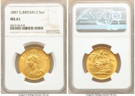 Victoria gold 2 Pounds 1887 MS61 NGC, KM768, S-3865. Reflective with luster, marks commensurate with grade, honey-golden color. 

HID09801242017

...