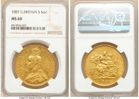Victoria gold 5 Pounds 1887 MS60 NGC, KM769, S-3864. Semi-prooflike fields, yellow gold color and conservatively graded. 

HID09801242017

© 2020 ...