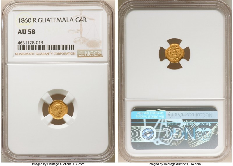 Republic gold 4 Reales 1860-R AU58 NGC, KM135. AGW 0.0238 oz.

HID09801242017...