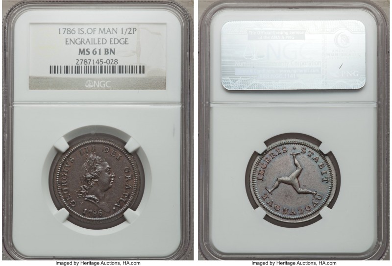 British Dependency. George III 1/2 Penny 1786 MS61 Brown NGC, KM8. Engrailed edg...