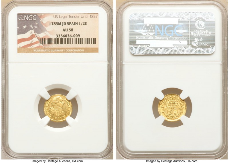 Charles III gold 1/2 Escudo 1783 M-JD AU58 NGC, Madrid mint, KM415.1.

HID0980...