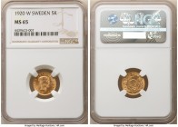 Gustaf V gold 5 Kronor 1920-W MS65 NGC, Stockholm mint, KM797, Fr-97.

HID09801242017

© 2020 Heritage Auctions | All Rights Reserved