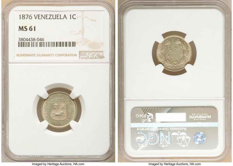 Republic Centavo 1876-(p) MS61 NGC, Philadelphia mint, KM-Y25. Two year type. We...