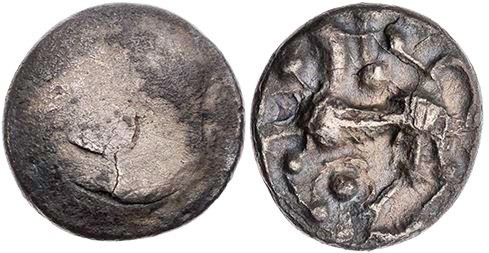 MITTELKELTEN BOIER
 AR-Obol, Typ Roseldorf II 1. Jh. v. Chr. Vs.: flacher Bucke...