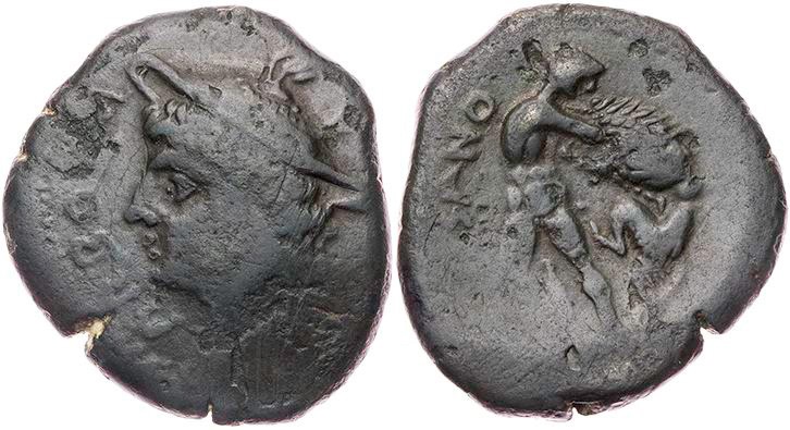 KAMPANIEN SUESSA AURUNCA
 AEs 265-240 v. Chr. Vs.: Kopf des Hermes mit geflügel...
