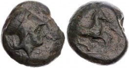 SIZILIEN AITNA
 AE-Tetras 354/3-344 v. Chr. Vs.: Kopf der Athena mit korinthischem Helm n. r., Rs.: Pferd springt n. r., darüber M Calciati III 1; SN...