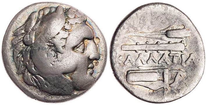 THRAKIEN KALLATIS
 AR-Drachme 3. Jh. v. Chr. Vs.: Kopf des Herakles mit Löwensk...