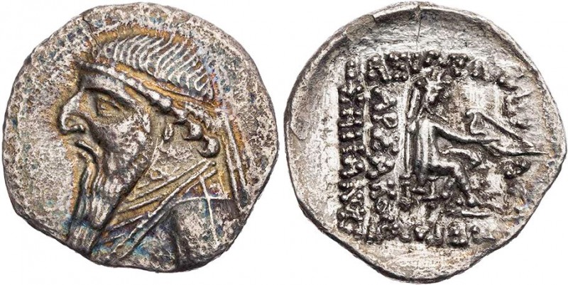 PARTHER, KÖNIGREICH DER ARSAKIDEN
Mithradates II., 123-88 v. Chr. AR-Drachme Rh...