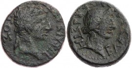 MAKEDONIEN EDESSA
Tiberius mit Livia, 14-37 n. Chr. AE-Tetrachalkon Vs.: Kopf des Tiberius mit Lorbeerkranz n. r., Rs.: Kopf der Livia n. r. BMC 18; ...