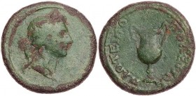 THRAKIEN PLOTINOPOLIS
Pseudo-autonom, 138-192 n. Chr. AE-Hemiassarion Vs.: Kopf des Dionysos mit Efeukranz n. r., Rs.: Kantharos RPC IV online 9605 (...