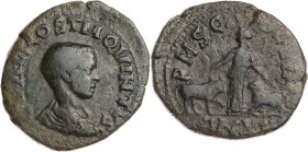 MOESIA SUPERIOR VIMINACIUM
Hostilianus Caesar, 250-251 n. Chr. AE-Sesterz 250/251 n. Chr. (= Jahr 12) Vs.: C VAL HOST M QVINTVS C, gepanzerte und dra...