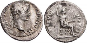 RÖMISCHE KAISERZEIT
Tiberius, 14-37 n. Chr. AR-Denar Lugdunum Vs.: TI CAESAR DIVI [AVG] F AVGVSTVS, Kopf mit Lorbeerkranz n. r., Rs.: PONTIF MAXIM, w...