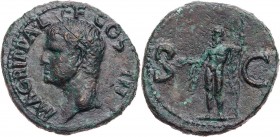 RÖMISCHE KAISERZEIT
Agrippa, gest. 12 v. Chr., geprägt unter Caligula, 37-41 n. Chr. AE-As 37-41 n. Chr. Rom Vs.: M . AGRIPPA . L . F . COS . III, Ko...