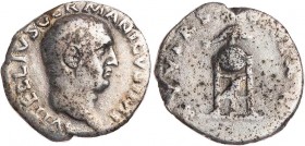 RÖMISCHE KAISERZEIT
Vitellius, 69 n. Chr. AR-Denar Rom Vs.: A VITELLIVS GERMANICVS IMP, Kopf n. r., Rs.: XV VIR SACR FAC, Delphin auf Dreifuß, auf ei...