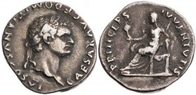 RÖMISCHE KAISERZEIT
Domitianus als Caesar, geprägt unter Vespasianus, 69-79 n. Chr. AR-Denar 79 n. Chr. Rom Vs.: CAESAR AVG F DOMITIANVS COS VI, Kopf...