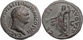 RÖMISCHE KAISERZEIT
Domitianus als Caesar, geprägt unter Titus, 79-81 n. Chr. AE-Dupondius 80/81 n. Chr. Rom Vs.: CAES DIVI AVG VESP F DOMITIAN COS V...
