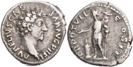 RÖMISCHE KAISERZEIT
Marcus Aurelius als Caesar, 139-161 n. Chr. AR-Denar 152/153 n. Chr. Rom Vs.: AVRELIVS CAE-SAR AVG PII FIL, Kopf n. r., Rs.: TR P...