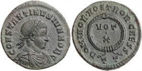 RÖMISCHE KAISERZEIT
Constantinus II. als Caesar, 317-337 n. Chr. AE-Follis 320-321 n. Chr. Ticinum, 3. Offizin Vs.: CONSTANTINVS IVN NOB C, gepanzert...