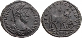 RÖMISCHE KAISERZEIT
Iulianus II., 360/361-363 n. Chr. AE-Doppelmaiorina 361-363 n. Chr. Arles, 3. Offizin Vs.: D N FL CL IVLI-ANVS P F AVG, gepanzert...