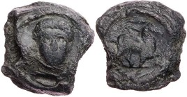 Anonym. Bleisiegel um 350-450 n. Chr. Vs.: Büste eines Mannes v. v., Rs.: Antilope schreitet n. r. wohl unpubliziert. 3.24 g. RR ss