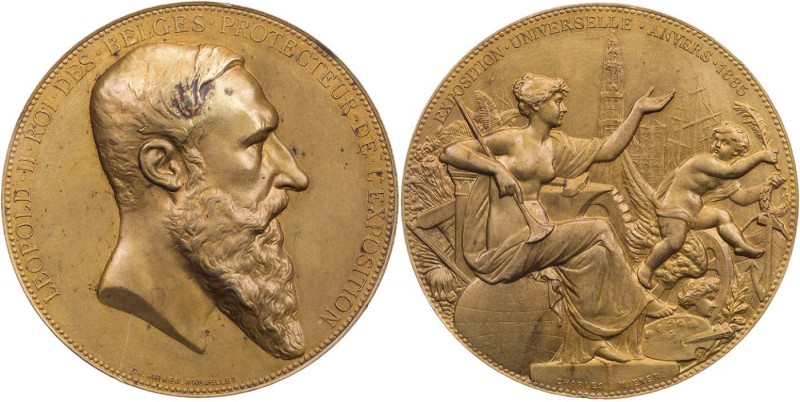 BELGIEN KÖNIGREICH
Leopold II., 1865-1909. Vergoldete Bronzemedaille 1885 v. Ch...