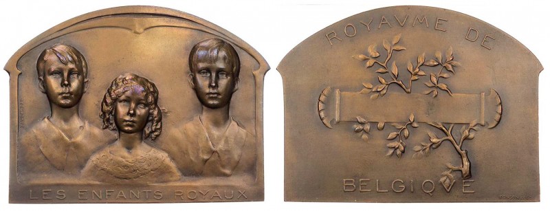 BELGIEN KÖNIGREICH
Albert I., 1909-1934. Bronzeplakette o. J. (um 1914) v. J. D...