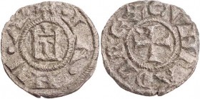 ITALIEN GENUA
Republik, 1139-1339. Denaro Vs.: +·IA·NV·A·, Kastell, Rs.: CVNRADI REX, Fußkreuz Biaggi 835. 0.70 g. ss
