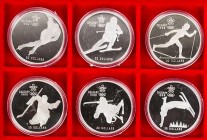 KANADA
 Lot Gedenkmünzen 20 Dollar, Olympische Winterspiele 1988 Calgary, über 180g Feinsilber. 6 Stück in Kapseln, Proof (z. T. berührt)