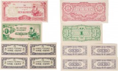 MYANMAR (BURMA)
 Lot Unter japanischer Besatzung, 1942-1945. Ten Rupees, One Rupee, One Cent (4). 6 Stück kassenfrisch