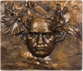 PERSONEN KOMPONISTEN, MUSIKER, SÄNGER
Beethoven, Ludwig van, 1770-1827. Einseitige Bronzeplakette o. J. v. Franz Stiasny Vs.: Kopf mit üppigem Lorbee...