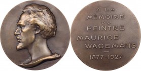 PERSONEN MALER UND BILDHAUER
Wagemans, Maurice, 1877-1927. Bronzemedaille o. J. (1927 oder später) v. Armand Bonnétain Vs.: Kopf mit Kragen n. l., Rs...