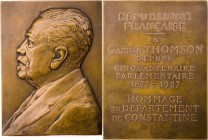 PERSONEN POLITIKER
Thompson, Gaston, 1848-1932. Bronzeplakette 1927 v. F. Sicard Auf sein 50-jähriges Jubiläum als Abgeordneter, Vs.: Brustbild im An...