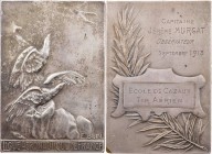 VERKEHRSWESEN LUFTFAHRT
Frankreich Versilberte Bronzeplakette o. J. (1914-1917) v. Édouard-Pierre Blin, bei Monnaie de Paris Widmung der Ligue aerona...