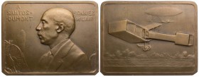 VERKEHRSWESEN LUFTFAHRT
Frankreich Bronzeplakette Juni 1930 v. Raoul Lamourdedieu, bei Monnaie de Paris Auf den Flugpionier Alberto Santos-Dumont, Vs...