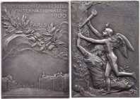 GEWERBE, HANDEL, INDUSTRIE WELTAUSSTELLUNGEN
Paris (1900) Versilberte Bronzeplakette 1900 v. O. Roty Auf die Weltausstellung und das neue Jahrhundert...