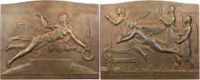 GEWERBE, HANDEL, INDUSTRIE WELTAUSSTELLUNGEN
Brüssel (1935) Bronzeplakette 1935 v. Armand Bonnétain, bei Jules Fonson Prämie, Vs.: LABORI - SCIENTIAE...