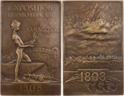 GEWERBE, HANDEL, INDUSTRIE INTERNATIONALE AUSSTELLUNGEN
Saragossa (1908) Bronzeplakette 1908 v. Pierre-Victor Dautel, bei Arthus Bertrand, Paris Vs.:...