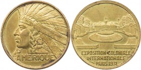 GEWERBE, HANDEL, INDUSTRIE INTERNATIONALE AUSSTELLUNGEN
Paris (1931) Vergoldete Bronzemedaille 1931 v. Lucien Bazor, bei Monnaie de Paris Vs.: AMERIQ...