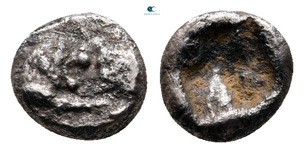 Kings of Lydia. Sardeis. Kroisos 564-539 BC. 
1/24 Stater AR

6 mm., 0,32 g....