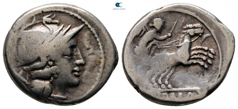 Anonymous 157-156 BC. Rome
Denarius AR

18 mm., 3,79 g.



nearly very fi...