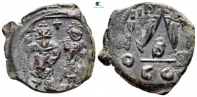 Heraclius with Heraclius Constantine AD 610-641. Constantinople. 3/4 Follis AE
