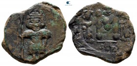 Constantine IV, with Heraclius and Tiberius AD 668-685. Syracuse. Follis or 40 Nummi Æ