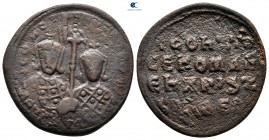 Constantine VII Porphyrogenitus, with Romanus I AD 913-959. Constantinople. Follis or 40 Nummi Æ